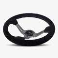 The Le Mans | Black Alcantara Suede | Graphite Spoke | Black Stitch