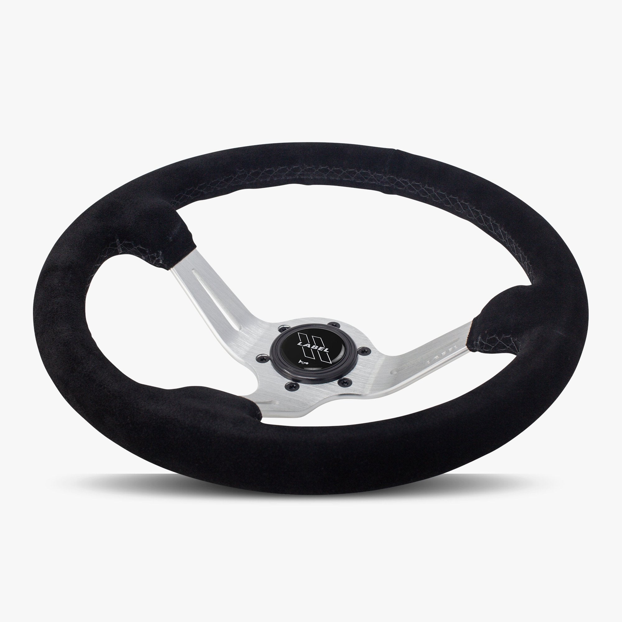 The Le Mans | Black Alcantara Suede | Silver Spoke | Black Stitch