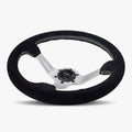 The Le Mans | Black Alcantara Suede | Silver Spoke | White Stitch