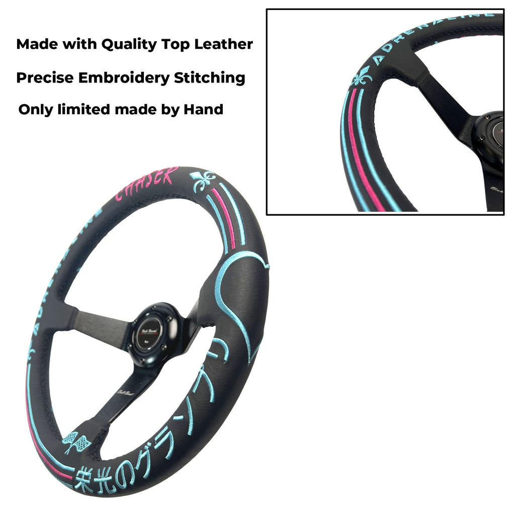 Leather 6-Bolt Deep Dish Racing Steering Wheel + Hub Adapter Boss Kit for Civic, Del Sol, Integra