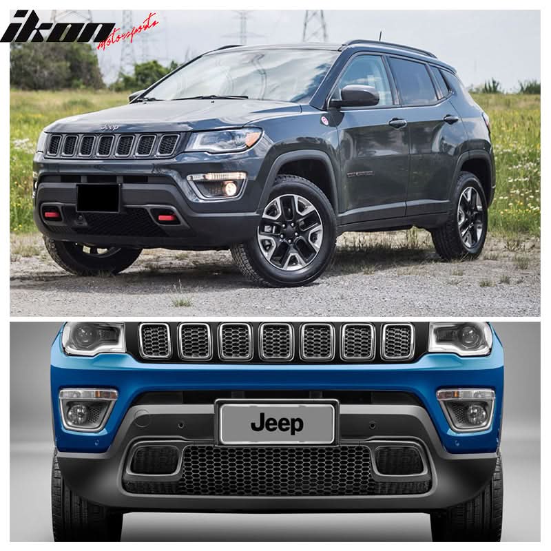 Fits 17-18 Jeep Compass Front Clear Glass Lens Black Cover Shell Pair