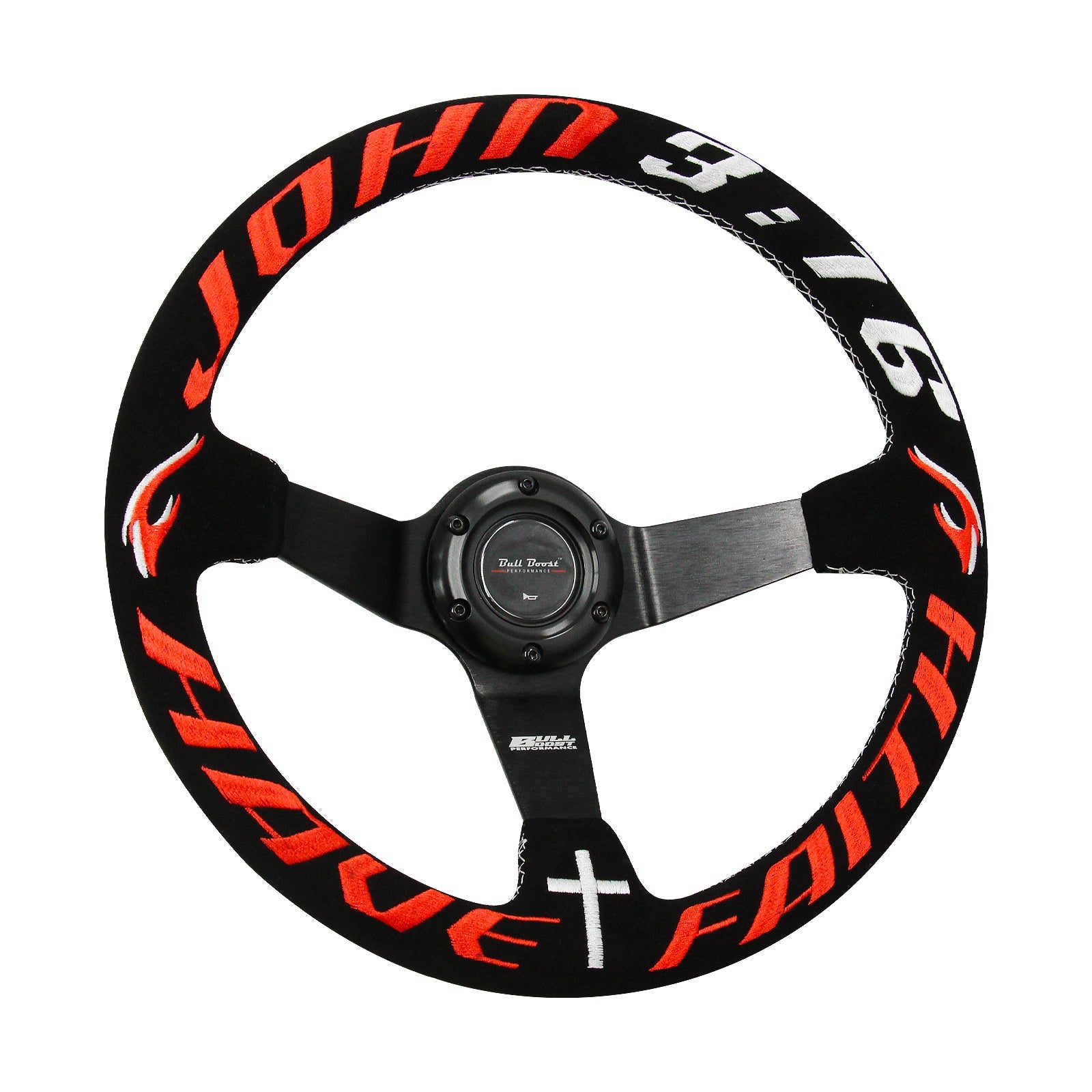 Have Faith John 3 16 Short Hub Adapter + Suede Steering Wheel For 02-06 Mini Cooper E90