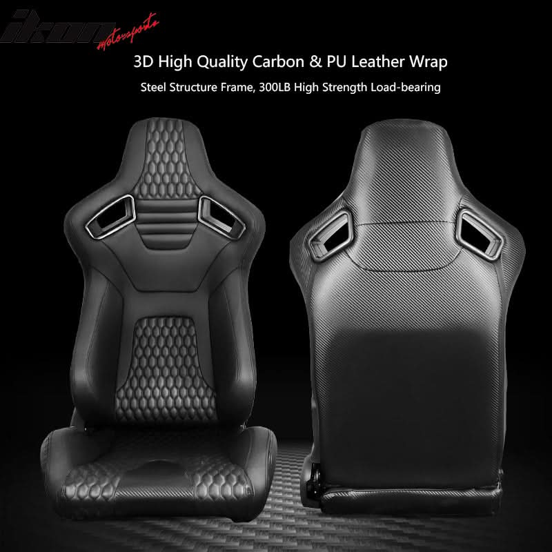 Universal Black Racing Seat with Dual Sliders PU Carbon Leather