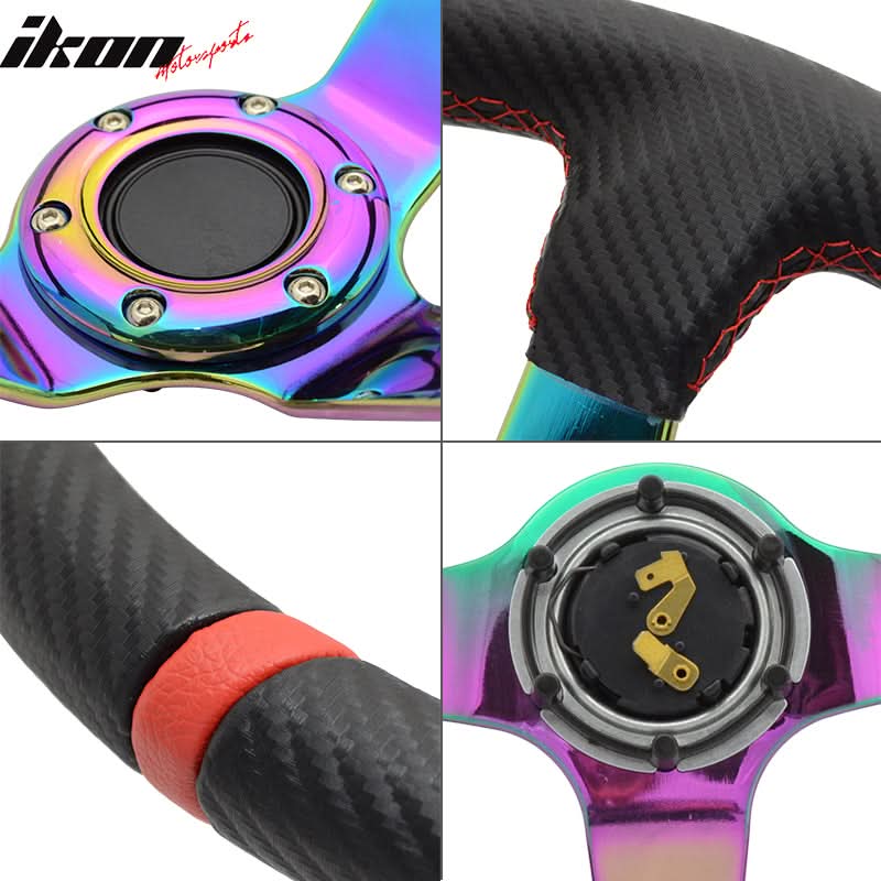 350MM Black CF Print Neo Spoke Sport Racing Steering Wheel  Logo
