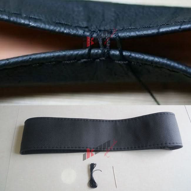Universal 37-38CM Black Steering Wheel Cover Leather Needle Thread