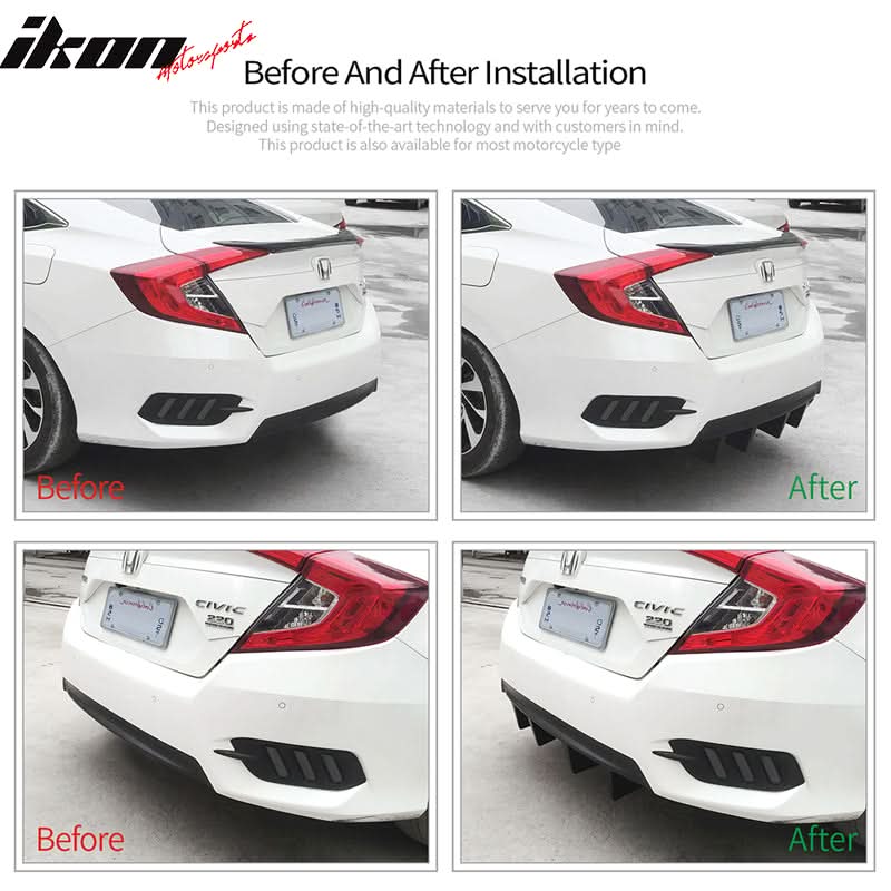 Universal Unpainted Rear Bumper Lip Diffuser Shark Fins ABS 4PC